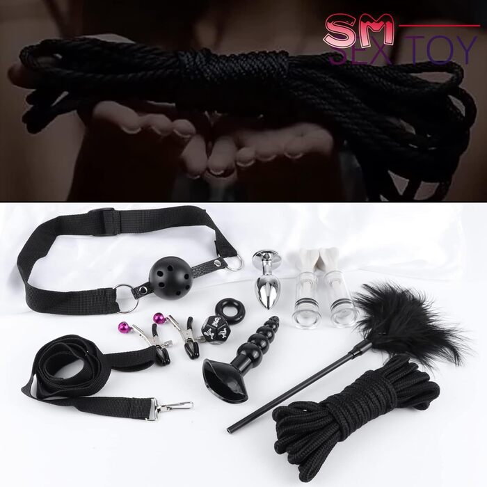 Набір для звязування Екстремальний секс БДСМ Набір для сексу в звязку Наручники Секс із завязаними очима Батіг Затискачі для сосків Кляп 17 предметів Еротичні SM Секс-іграшки для пар Любителі екстремального сексу Початківці Чорний Червоний