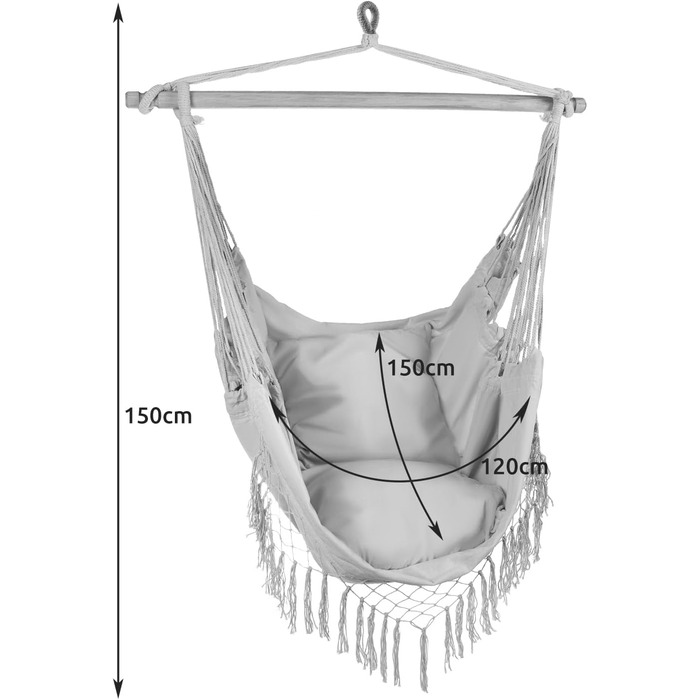 Підвісне крісло для вулиці 97 x 130 см Сірого кольору до 120 кг - Крісло-гойдалка для використання на вулиці та в приміщенні - Підвісна гойдалка Ідеально підходить для дому, саду чи балкону 23671