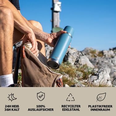 Термос Jaco 1 л, 750 мл, 500 мл Термос з чашкою Наш термос зберігає напої гарячими щонайменше 24 години Двостінна ізольована колба на 100 герметична та виготовлена з переробленої нержавіючої сталі. Moos Green 1000 мл