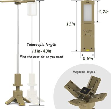 Телескопічний тримач для ліхтаря для кемпінгу з акумулятором, портативний магнітний ліхтар із зовнішнім акумулятором, водонепроникний, 3 режими аварійного освітлення для кемпінгу, надзвичайних ситуацій, риболовлі, походів тощо (військово-зелений)