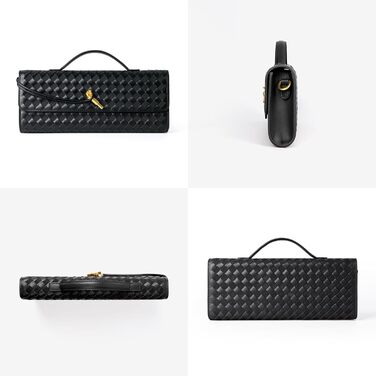 Плетений гаманець для жінок, вечірня сумочка, клатч, плетена шкіра, сумка через плече, офіційна вечірня сумка. Чорна плетена шкіра та замша.