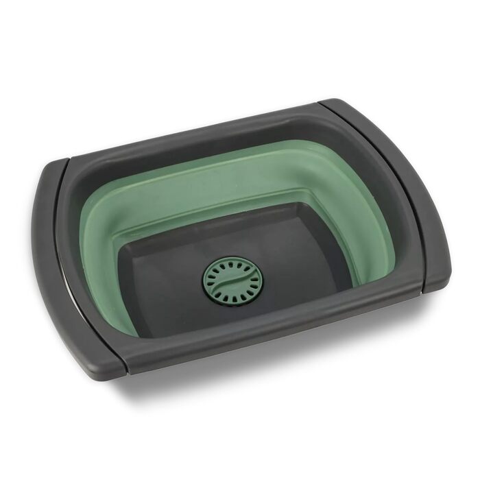 Складана раковина Tool & Tree зеленого кольору Кемпінгова раковина зі зливом, нековзними ніжками та висувними ручками Компактна, міцна раковина для використання на свіжому повітрі, подорожей, кухні для автофургонів та кемпінгу