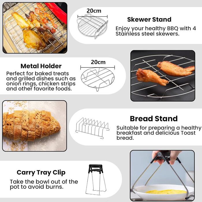 Аксесуари для фритюрниці TOIMALDO XL - набір аксесуарів для фритюрниці з 15 предметів підходить для фритюрниці Philips 6.2 л COSORI 4.7 л Ninja 5.2 л тощо (20 см) 8 дюймів
