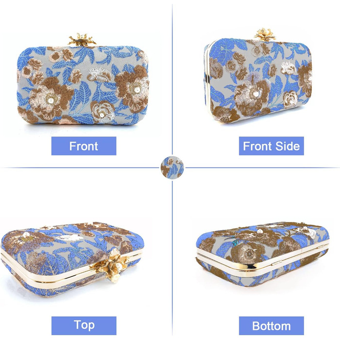 Клатч вишитий з перлами, вечірня сумочка у вінтажному стилі для урочистих подій, весілля, світло-блакитний