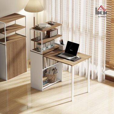 Складаний кухонний стіл з 4 полицями, комп&39ютерний стіл, робочий стіл, стіл для ноутбука, офісна полиця, натуральне дерево, 105 x 60 x 127 см