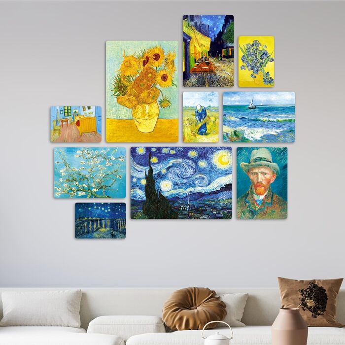 Набір з 10 багатошарових картин - Вінсент Ван Гог - Ван Гог 1 - Дерево МДФ - - 2 x 42x29,7см - 4 x 29,7x21см - 4 x 214,85см - - Го