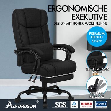 Ергономічне офісне крісло ALFORDSON серії Black Linen BOSS з кутом нахилу 150°