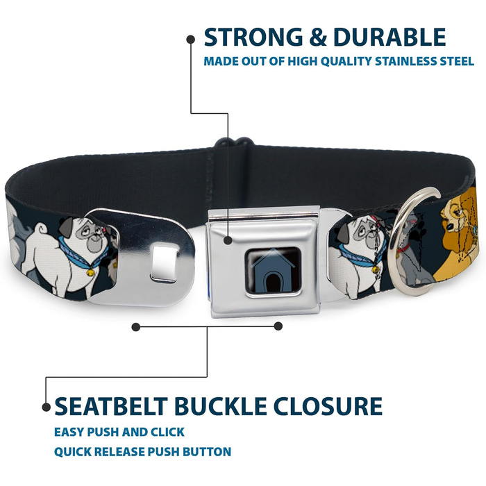 Нашийник для собак, застібка-пряжка, Disney Колекція героїв мультфільмів Собаче життя, сіро-чорний, ширина 3.8 см, довжина 45.7-81.3 см (для великих собак)
