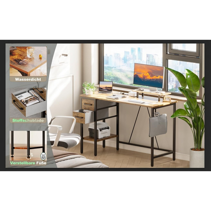 Письмовий стіл з розетками, 2 шухлядами та знімною підставкою для монітора, 100x50 см. Двосторонній комп&39ютерний стіл. ПК-стіл для домашнього офісу, кабінету, спальні, коричневий 100*50 см.