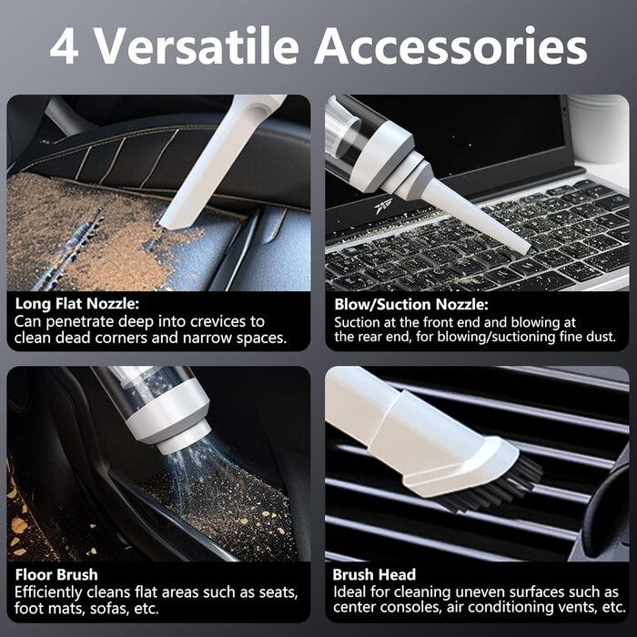 Акумулятор для ручного пилососа KEVIAN, ручний пилосос 12000Pa акумуляторний з швидкою зарядкою USB-C, автомобільний пилосос 2 в 1