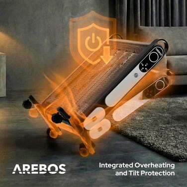 Конвекторний обігрівач Arebos Mica 2000 Вт 2 потужних рівня нагріву Регульований термостат 3D-система опалення Енергозберігаючий променевий обігрівач У комплекті пульт дистанційного керування та цифровий дисплей Тепловентиляторний обігрівач Чорний