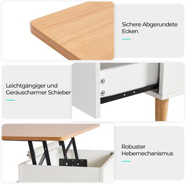 Журнальний столик з регульованою висотою та місцем для зберігання, стіл для вітальні з 2 великими шухлядами, диванний столик 60 x 100 см