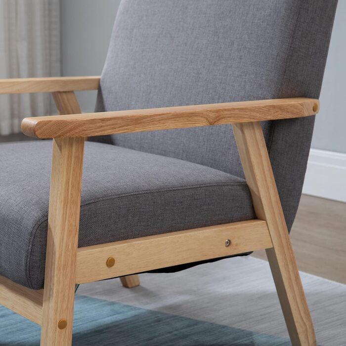 Крісло HOMCOM з підлокітниками, обіднє крісло, розслаблююче крісло з лляним виглядом, м&39яке крісло для вітальні, спальні, каркас з масиву дерева, 64 x 70 x 72 см, сірий
