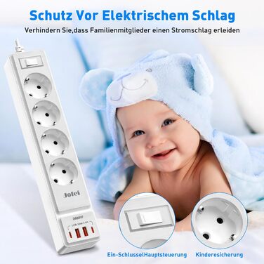 Мережевий фільтр 8 n 1 розетка з USB, 3680 Вт з вимикачем, захист від перенапруги 16А, багатоконтактна вилка з 2 розетками USB C д