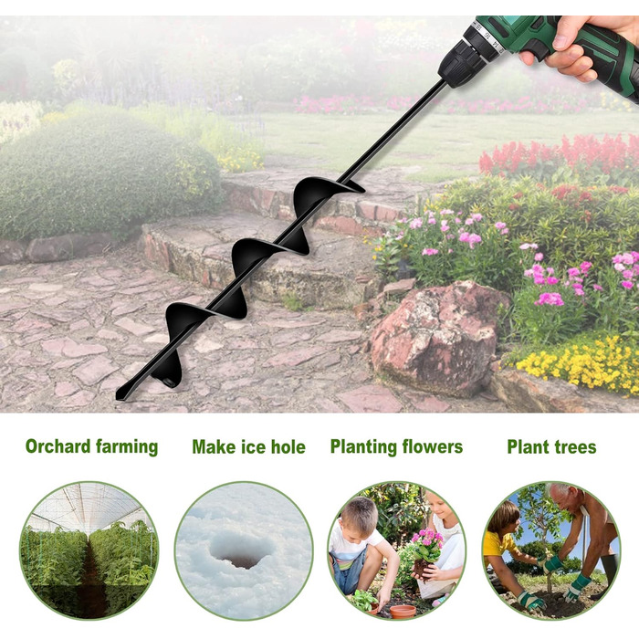 Бурильник для саду Longrun, бур для свердла та шуруповерта, ручний спіральний бур для посадки квітів та кімнатних рослин, 6,7x58 см (23x58 см)