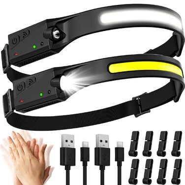 Акумуляторний світлодіодний налобний ліхтар, суперяскравий 2000 люмен, 5 режимів світла, 1200 мАг, надлегкий 230, водонепроникний IPX4, ідеально підходить для кемпінгу, бігу, риболовлі, пробіжок, 2 шт.