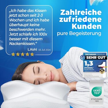 Ортопедична подушка - Подушка з піни з ефектом пам&39яті - Подушка для підтримки шиї - Ергономічна подушка для шиї - Від болю в шиї - Подушка для сну на боці, біла