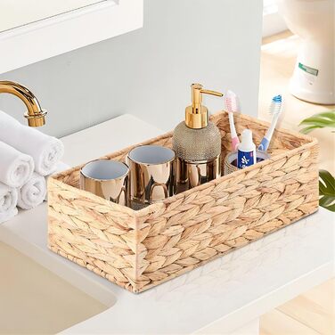 Кошики для зберігання, плетена коробка для зберігання з 2 предметів, плетений кошик для ванної кімнати, штабелювані кошики на полиці, кошик для зберігання для спальні, водяний гіацинт, 2 предмети, натуральний (водяний гіацинт)