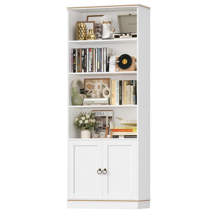 Книжкова полиця HOCSOK заввишки 188 см, окремостояча полиця з 7 полицями, книжкова шафа з натуральною деревною текстурою, полиця для зберігання речей для кабінету, офісу, вітальні, 1886030 см, білий