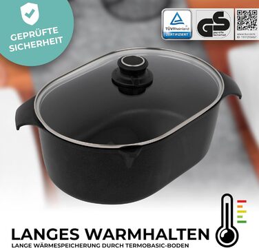 Сковорода MaxxGoods 33 x 22 см з литого алюмінію зі скляною кришкою Сковорода для всіх типів варильних поверхонь, включаючи індукц