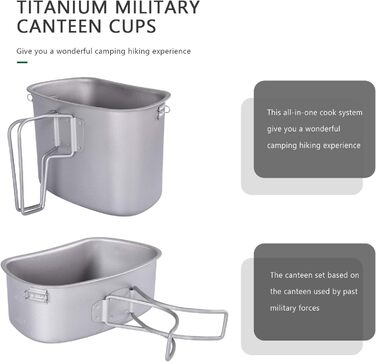 Набір титанових фляг iBasingo, найлегший військовий посуд, пляшка для води на 1100 мл, каструля на 750 мл та 400 мл з кришкою, підвісний сталевий трос та камуфляжна сумка, посуд для кемпінгу, походів на природі Ti2049C