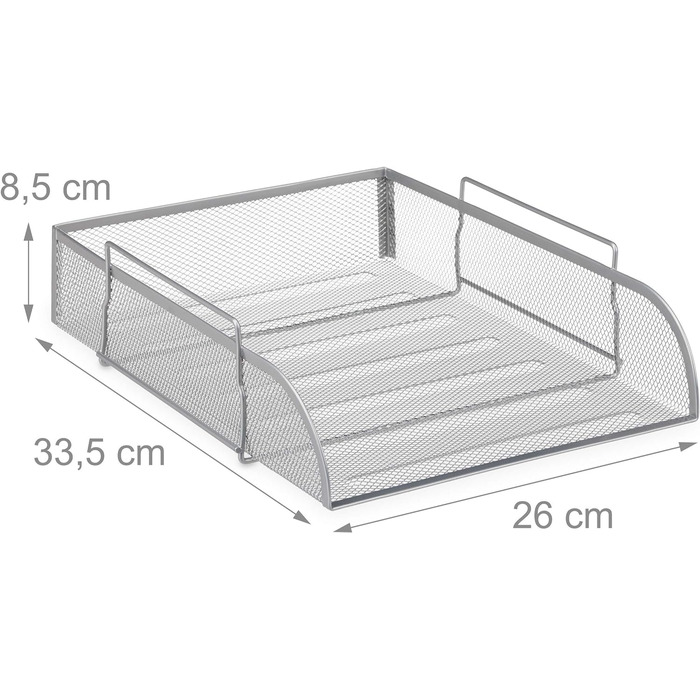 Штабельований лоток для документів, металевий офісний лоток для листів DIN A4, настільний лоток WxD 26x33.5 см, сріблястий, 2 шт.