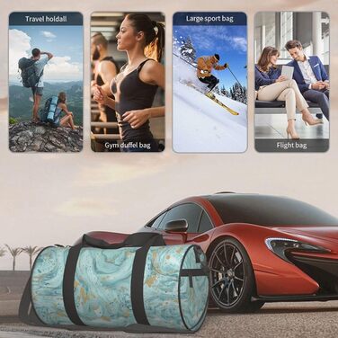 Спортивна сумка-мішок для подорожей, бірюзово-блакитна з золотистим малюнком мармур, чорна, універсальний розмір. Ідеально підходить для ночівлі.