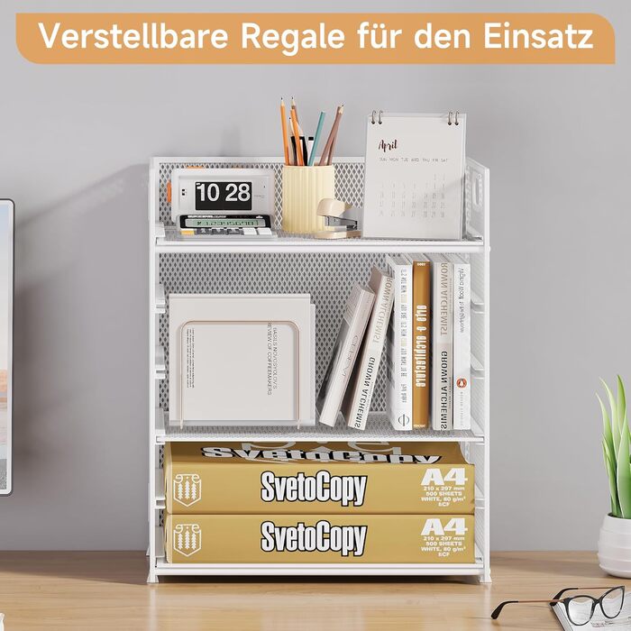 Органайзер для столу VITVITI, 6-ярусний лоток для листів, штабелювані тримачі для файлів, лотки з ручками, канцелярське приладдя для документів A4, паперу, книг, журналів (білий) 6-ярусний білий
