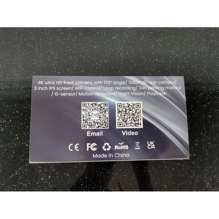 Відеореєстратор автомобільний передній задній, WiFi відеореєстратор безкоштовна карта 64GB, 170 широкий кут, G-сенсор відеореєстра