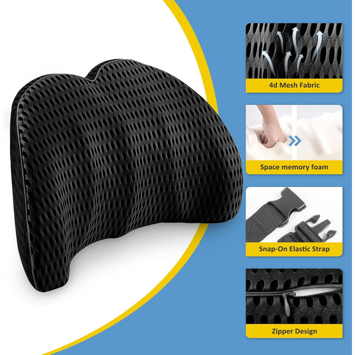 Поперекова опорна подушка для автомобіля, ортопедична поперекова подушка, поперекова опора з піни з ефектом пам&39яті для автомобіля, офісні крісла, інвалідні візки (чорна)