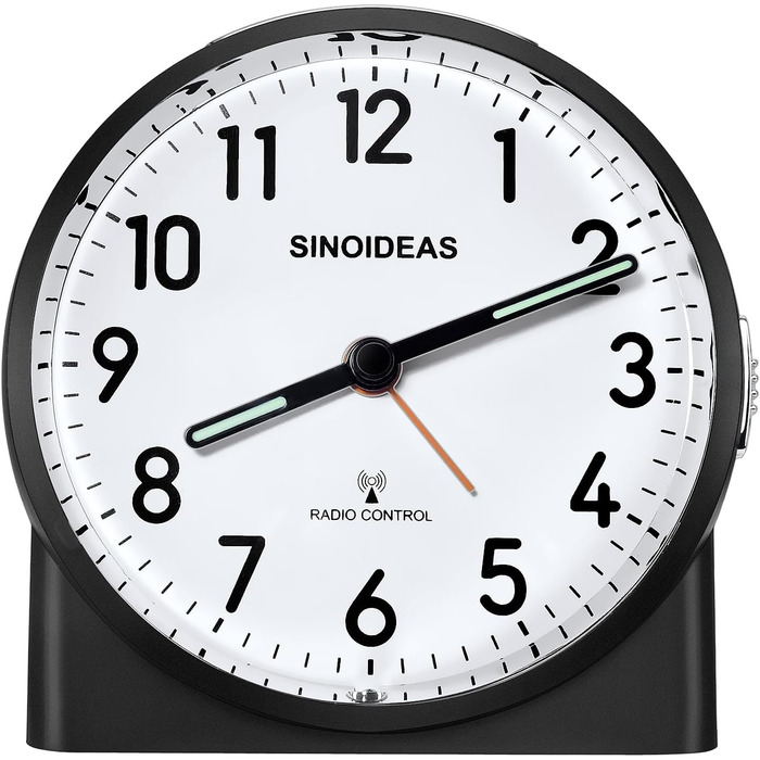 Радіокерований будильник, аналоговий радіокерований будильник без цокання, з нічником та функцією повтору будильника, потрібна 1 батарейка типу АА 1,5 В (не входить до комплекту) (чорний)