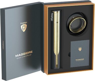 Електричний штопор Prestigio Maggiore - Відкривачка для винних пляшок преміум-класу з зарядною док-станцією - Вбудований різак для фольги - упакований у високоякісну подарункову коробку - Чорний/Золотий Maggiore - Багате золото