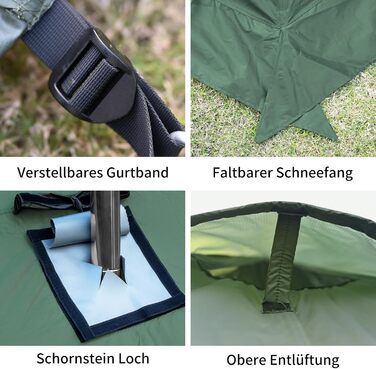 Намет-тіпі з отвором для плити та снігозахисною спідницею, водонепроникний намет-тіпі на 4 особи для сімейного кемпінгу, пірамідальний намет на 4 сезони для походів, активного відпочинку, трекінгу, полювання, риболовлі, зелений