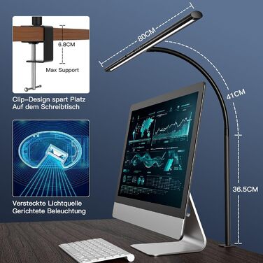 Настільна лампа світлодіодна з керуванням жестами та пультом дистанційного керування, 24 Вт 80 см затискна лампа для монітора з ре
