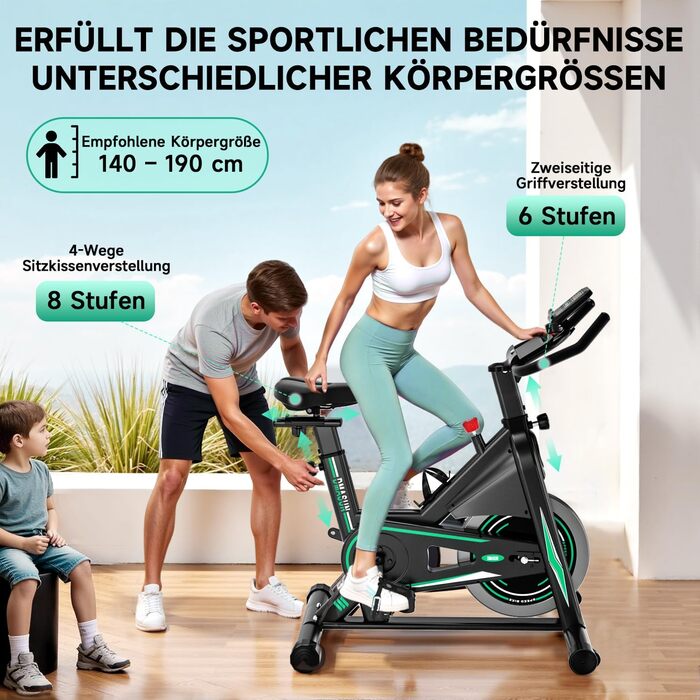 Оновлено 2026 Велотренажер, тихий домашній велоергометр DMASUN з опором 0-100, дисплеєм та тримачем для планшета, кардіотренувальний велотренажер для приміщень із зручним сидінням, до 160 кг Оновлено - зелений