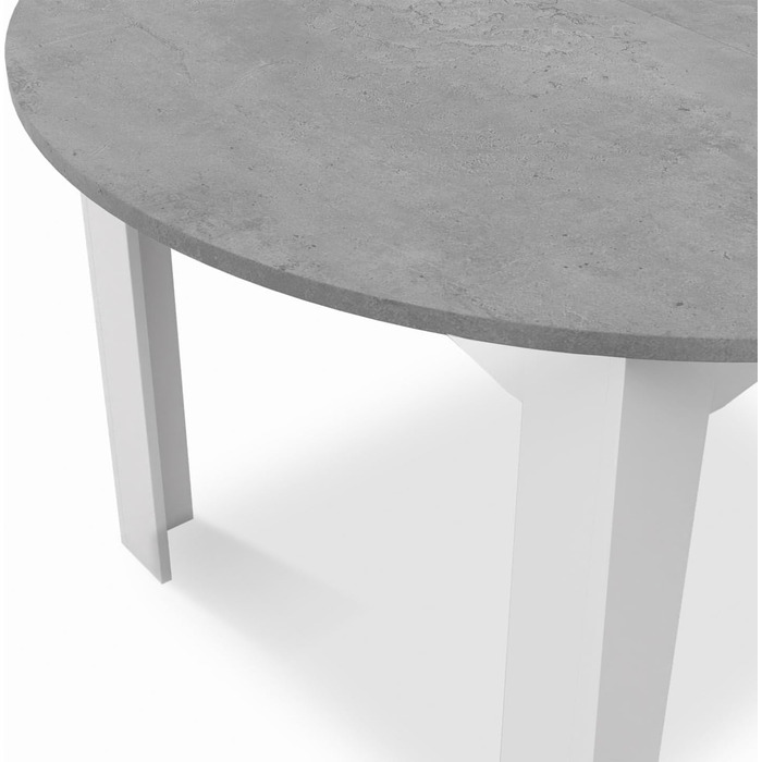 Розкладний круглий обідній стіл DONA для 4-8 осіб, білий, стільниця під бетон, 110-150 см