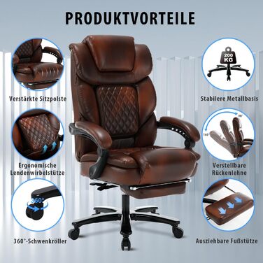 Ергономічне офісне крісло 200 кг з підставкою для ніг від болю в спині, крісло керівника PU Leader з високою спинкою та потовщеною підкладкою для домашнього офісу та офісу