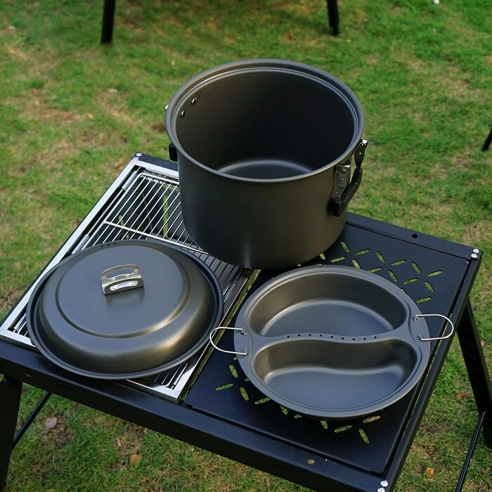 Каструлі для кемпінгу, твердий алюміній, посуд для кемпінгу, багатофункціональний посуд для кемпінгу, легкий, для кемпінгу, пікніків, каструлі для супу, каструлі для кемпінгу на відкритому повітрі