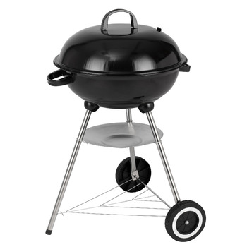 Вугільний гриль діаметром 41,5 см з кришкою, хромованим решіткою та попільником компактний круглий гриль з полицею, колесами та висотою робочої поверхні 58,5 см для саду та балкону