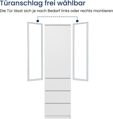 Гардеробна шафа Home Collective, вішалка для одягу, багатофункціональна шафа з 3 полицями та 3 шухлядами Функціональна шафа для спальні, коридору або кабінету 50x40x180 см (ШxГxВ) Білий