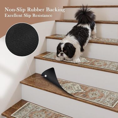 Килимки для сходів OJIA з нековзним покриттям для дерев&39яних сходів у приміщенні, 76,2 x 20,3 см, м&39які, що праються, доріжка для сходів, килимки для сходів, килимки для дітей, домашніх тварин, людей похилого віку, 15 шт. , бежевий
