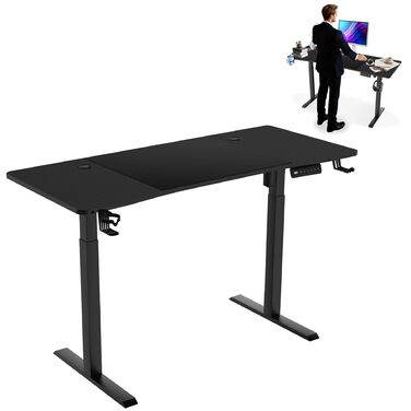 Стіл 140x60 см з електричним регулюванням висоти, карбонова поверхня та порт зарядки Type-C, ігровий стіл з функцією пам&39яті, робоча станція для ПК, стіл для роботи сидячи та стоячи, офісний стіл, чорний 140x60 см чорний