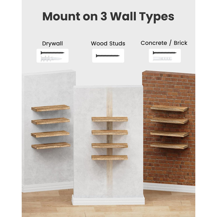 Настінна дерев&39яна полиця Pipishell, 40 см, кухонна полиця з дерева павловнії, підвісна плаваюча полиця, комплект із 4 дерев&39яних полиць для ванної кімнати, спальні, офісу, вітальні, кухні тощо (світло-коричневий)