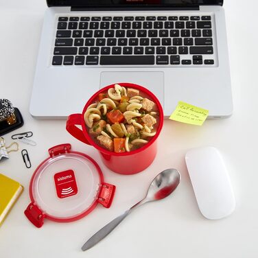 Чашка для супу в мікрохвильовій печі Sistema, середнього розміру Контейнер для зберігання продуктів, придатний для використання в мікрохвильовій печі 656 мл Без BPA Червоний Упаковка з 3 шт. (3 x 656 мл)