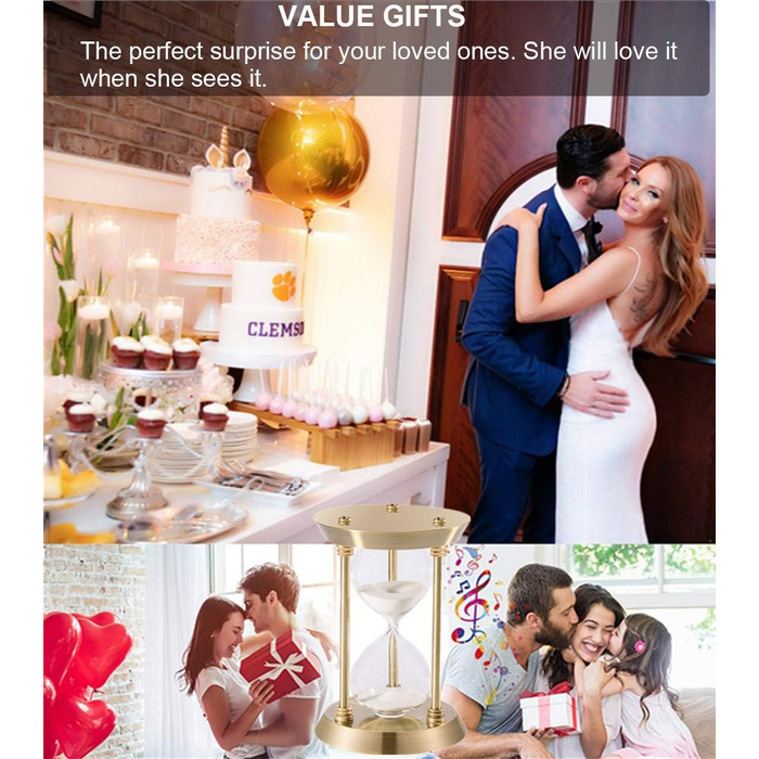 Пісочний годинник SuLiao для Uten, поворотний на 720, старовинний білий пісочний годинник, вінтажний пісочний годинник 1 Hora Reloj de Arena, великий метал, пісочне скло, офіс, письмовий стіл, дім, весільне оформлення (латунна рама, білий пісок, 30 хвилин