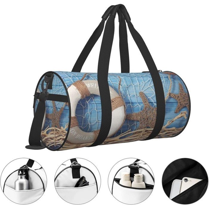 Дорожня сумка-циліндр з мушлевим принтом, спортивна сумка для чоловіків та жінок, сумка-мішок для пляжу та спорту