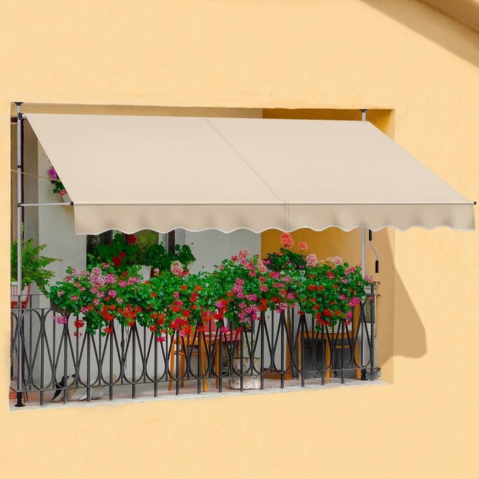 Тент Yaheetech із затискачем, шириною 300 см, для балкону, з ручним приводом, захистом від сонця без свердління, регульованою висотою та каркасом, бежевий, бежевий, 300 см
