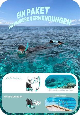 Набір для підводного плавання CAPAS з ластами, спорядження для підводного плавання дорожнього розміру для дорослих з короткими регульованими ластами, високоміцною маскою для дайвінгу та трубкою Dry Top, з сумкою для перенесення L/XL (42/47) зелено-чорний