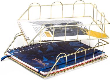 Лотки для листів/сортувальники паперу EXERZ, 2 шт., штабелювані лотки, органайзер для столу (золотий) 34 x 24 x 7 см золотий