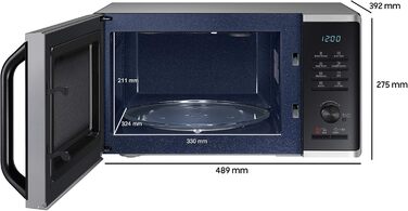 Мікрохвильова піч Samsung MG2AK3515AS/EG з грилем, 800 Вт, 23 л місце для приготування їжі, ширина 48,9 см, швидке розморожування, 27 автоматичних програм, срібло